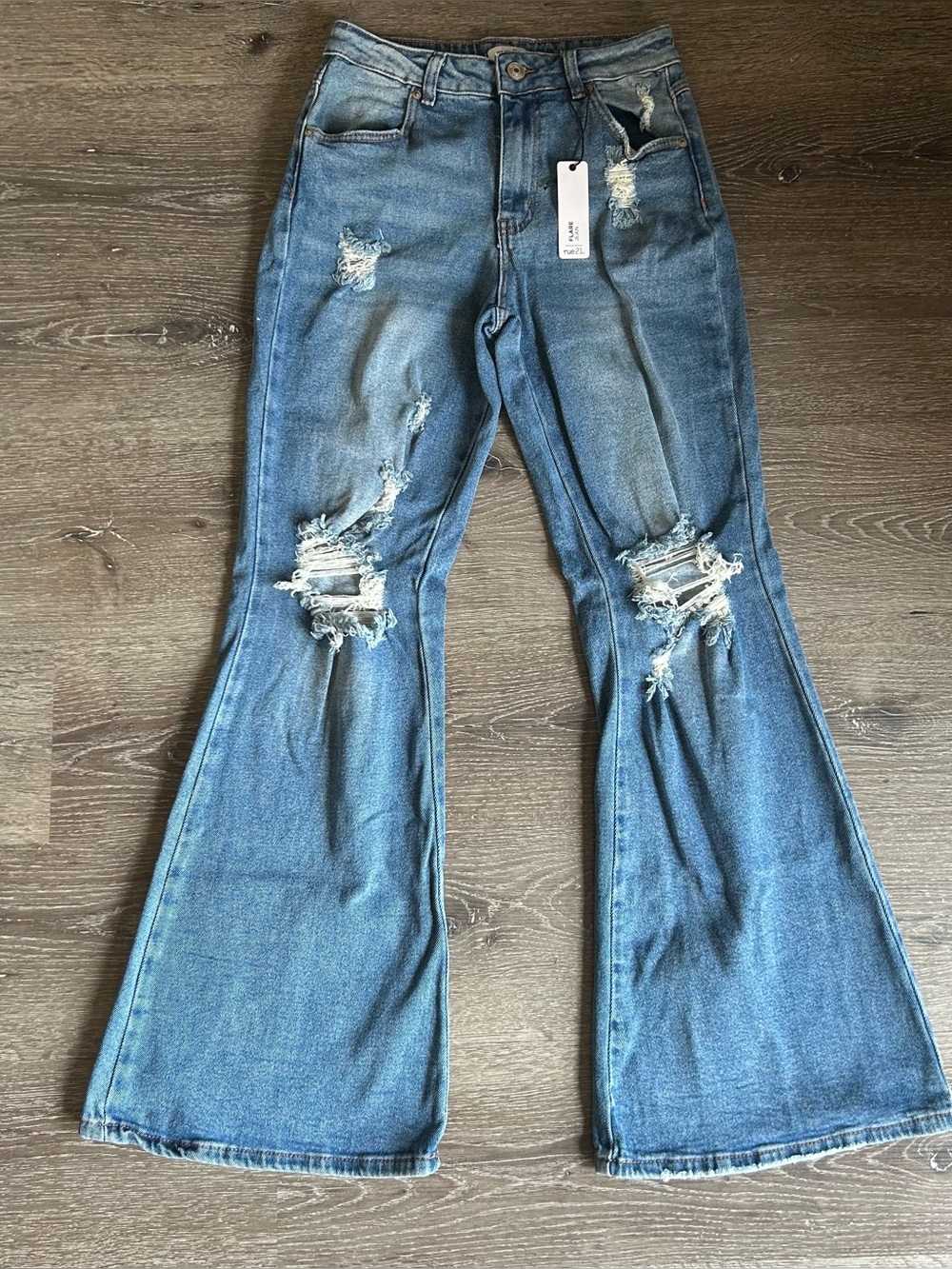 Nwt Size 1 Rue21 Distressed High Rise Flare Denim Jeans